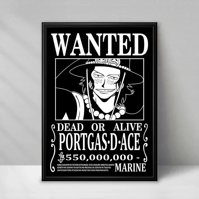 One Piece Wanted-poster - Portgas D. Ace (zwart-wit)