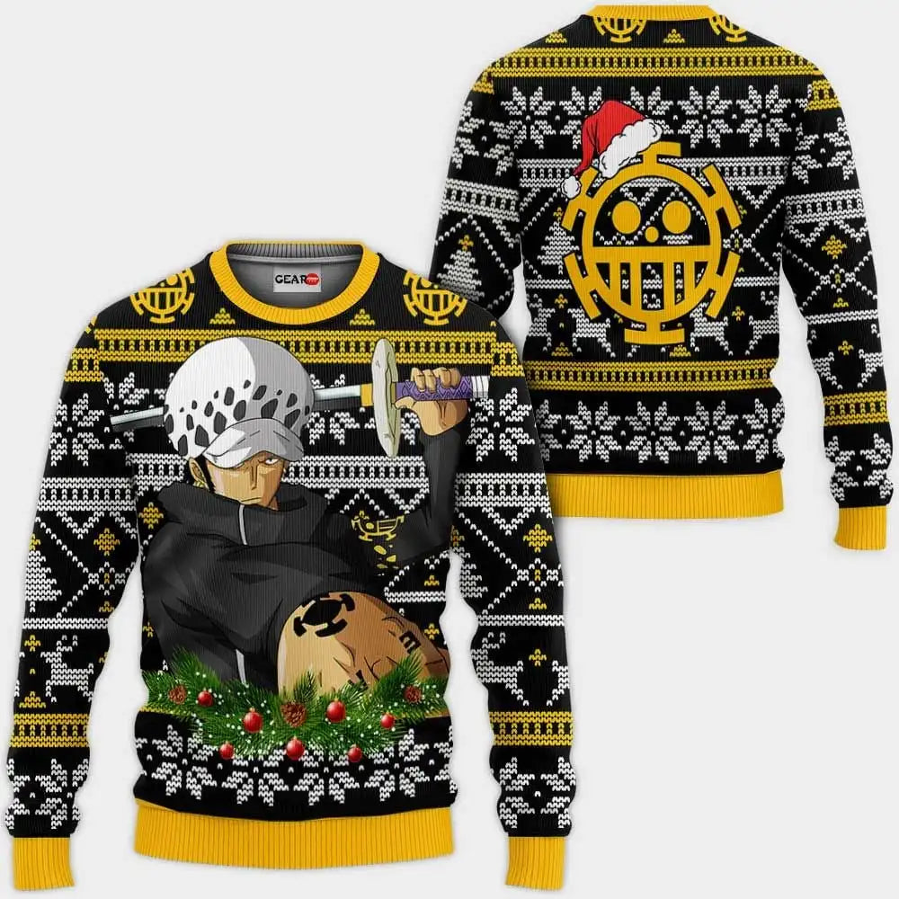 One Piece-trui - Trafalgar Law & Jolly Roger-design (zwart)