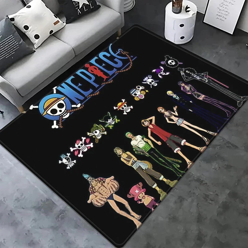One Piece-tapijt - zwart "Jolly Roger"-ontwerp met chibipersonages