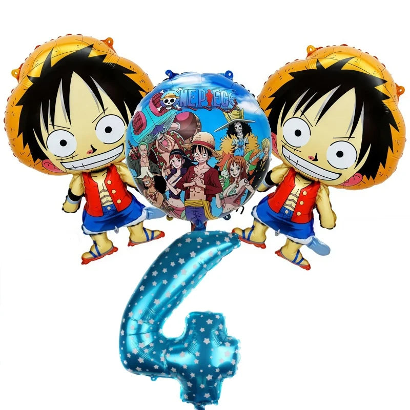 One Piece-ballonnenset - verjaardagsdecoratie voor 4 jaar (Luffy en blauw cijfer)