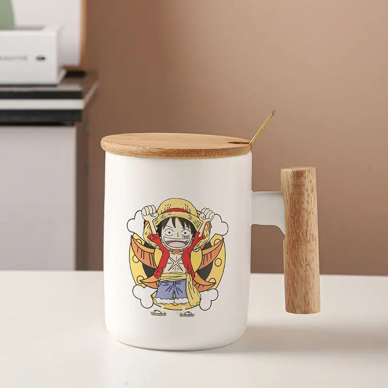 One Piece-mok - Lachende chibi Luffy met houten deksel