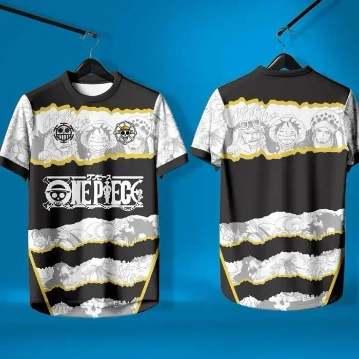 One Piece-sportshirt - Ontwerp met draak en golven (Zwart en goud)
