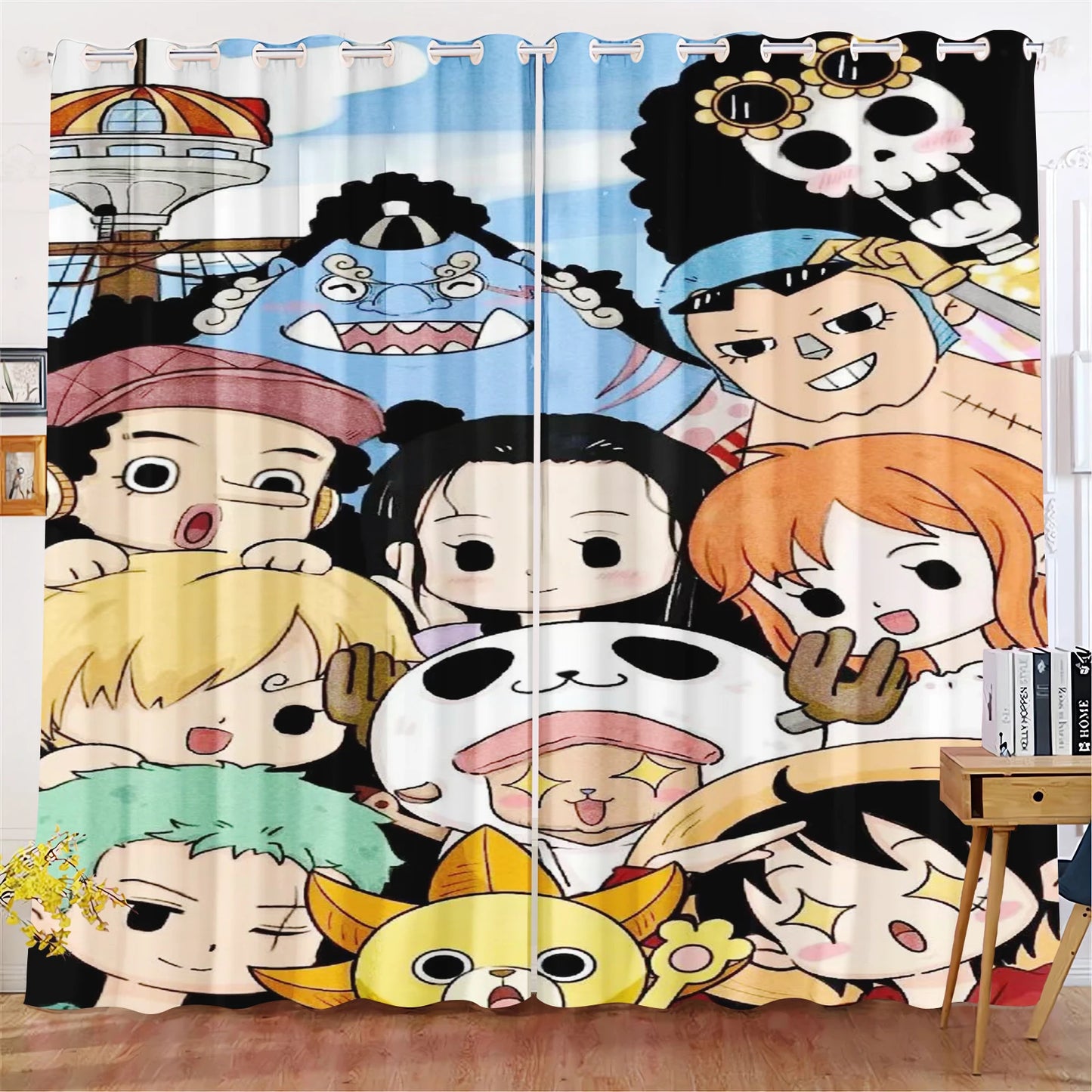 One Piece-gordijn - De complete Straw Hat-crew (chibi- en kawaiistijl)
