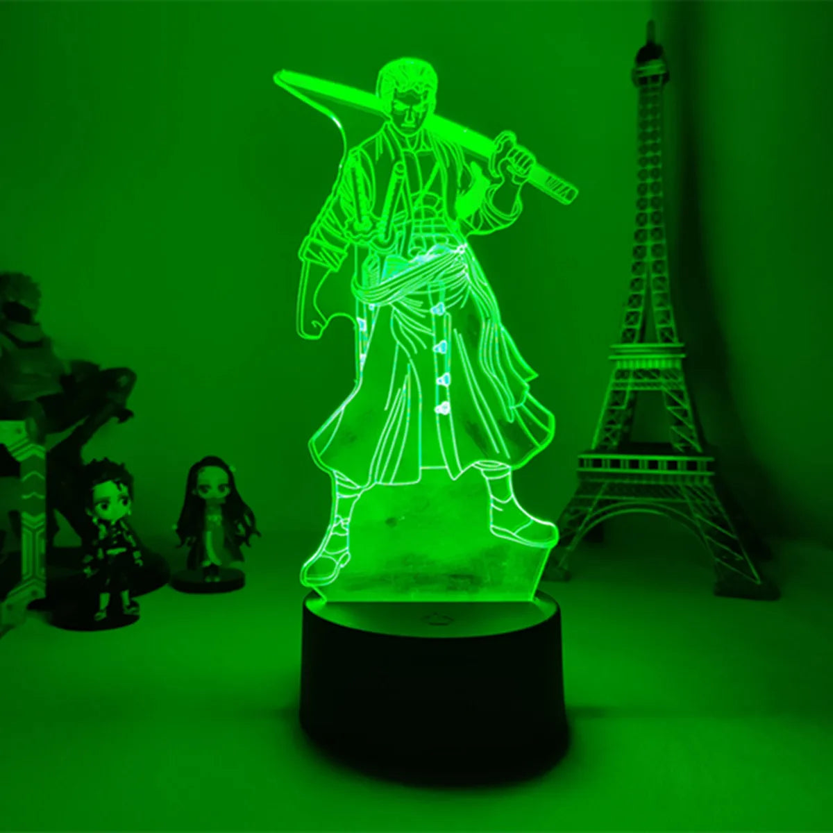 One Piece LED-nachtlamp - Roronoa Zoro Gevechtshouding (Groen)