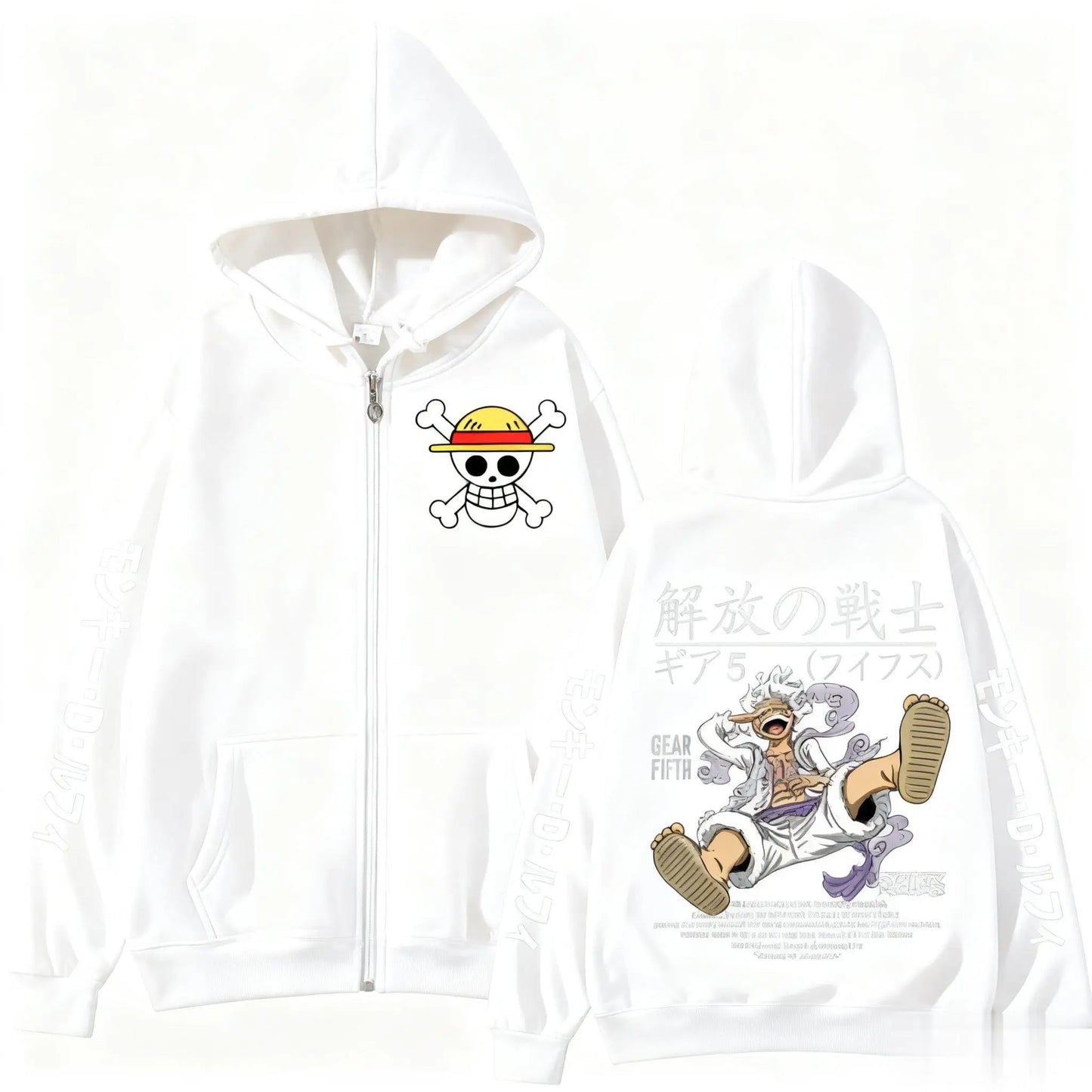 One Piece-hoodie met rits - Monkey D. Luffy Gear 5 (Wit)