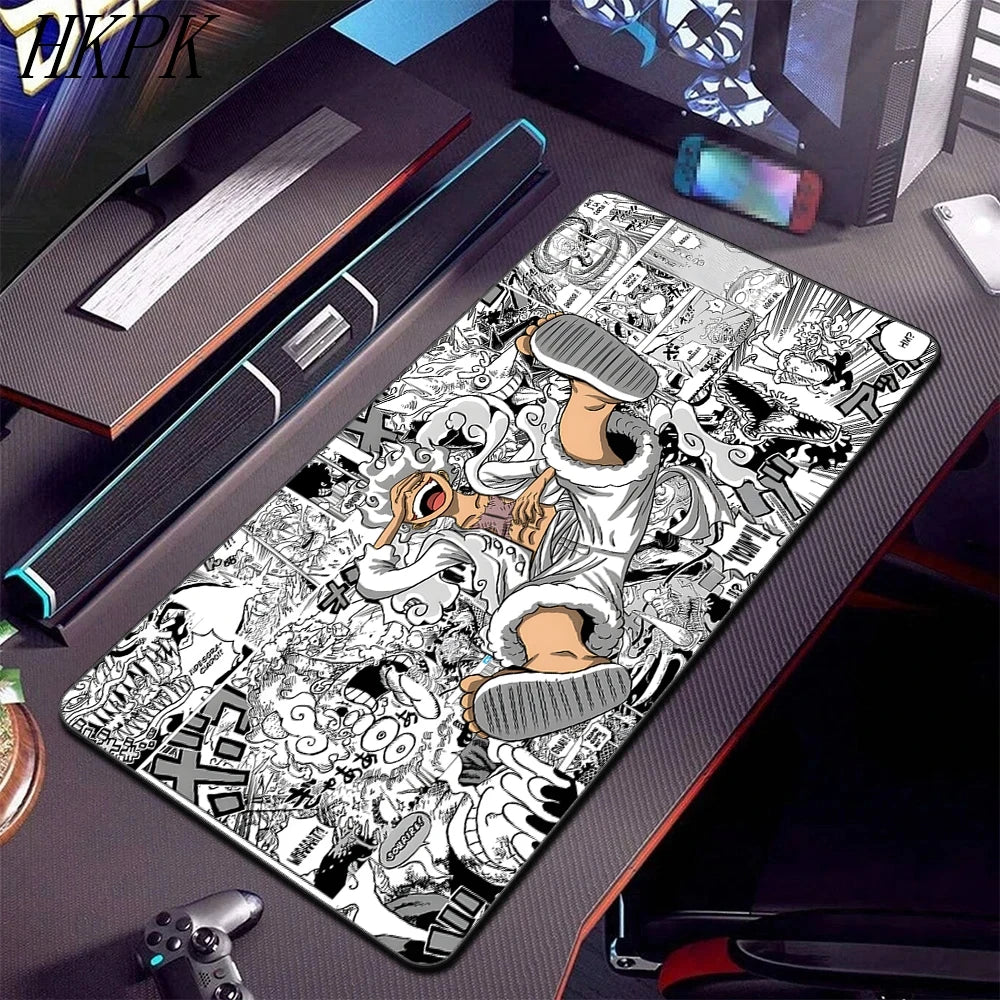 One Piece-bureaumat - collage van zwart-witte mangapanelen