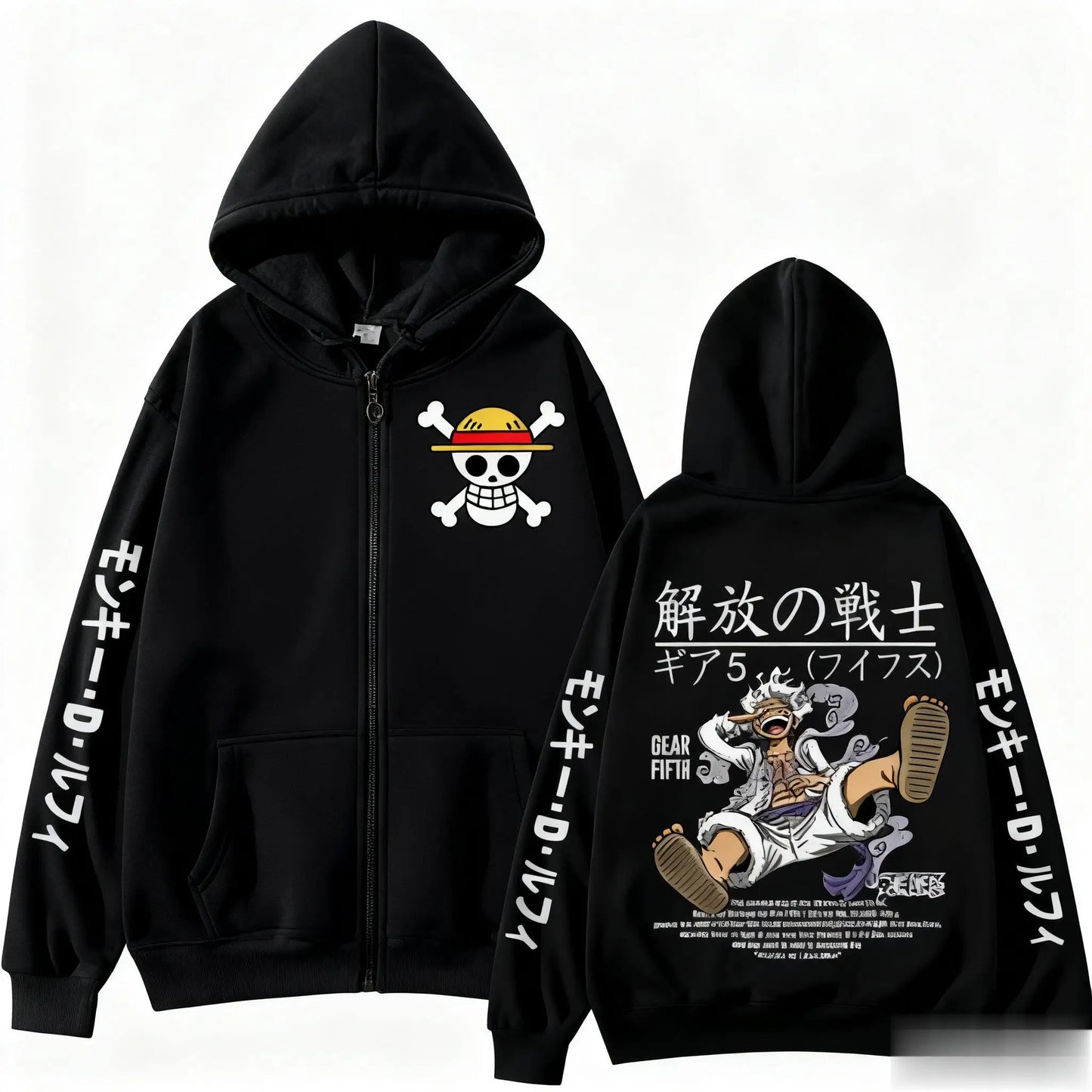 Oversized One Piece-hoodie - Monkey D. Luffy Gear 5 (Zwart)