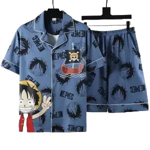 Korte One Piece-pyjama - All-overontwerp "Mugiwara" (Blauw en zwart)