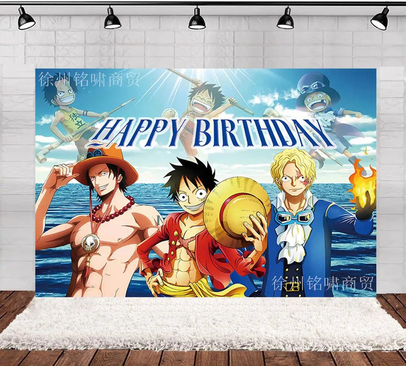 One Piece-banner met "Happy Birthday" - Feestslinger met Luffy en vrienden
