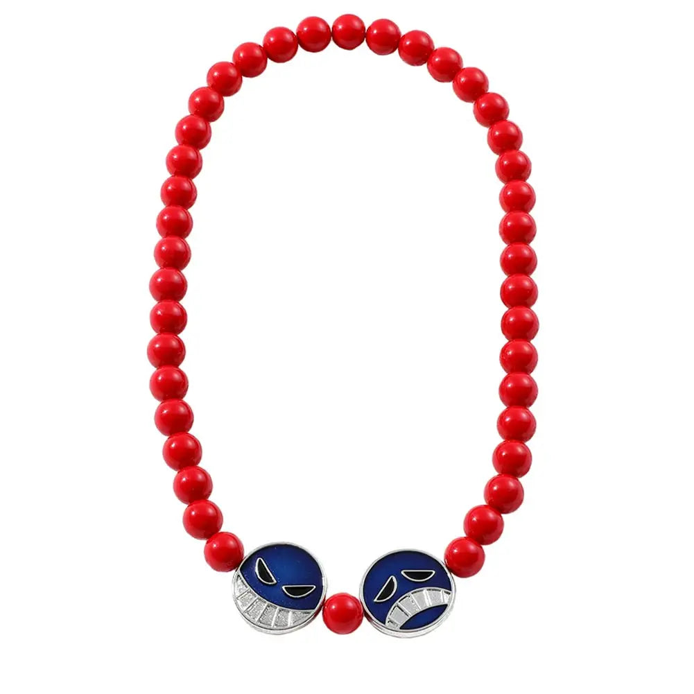 One Piece Ace-ketting – Rode kralen en smileys