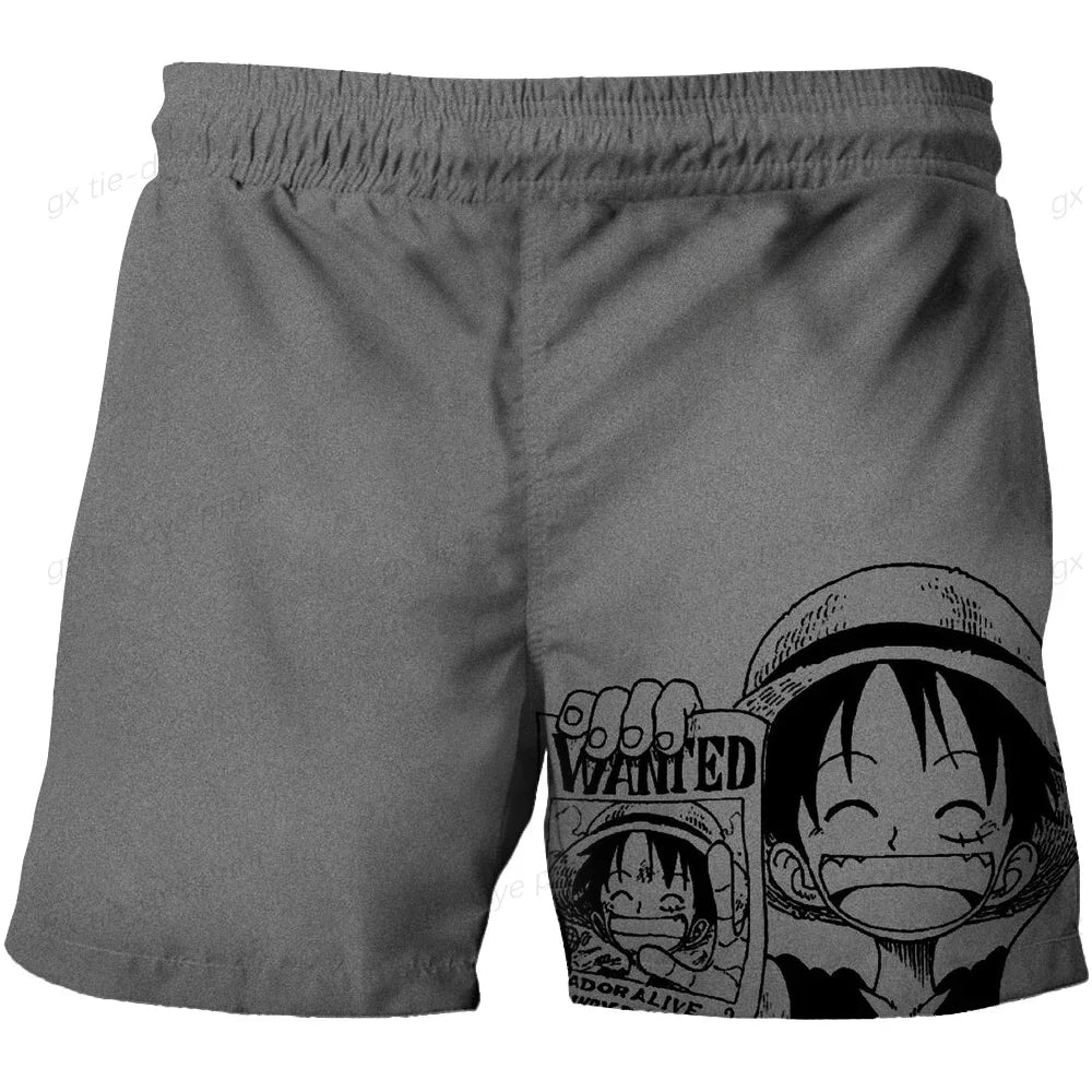 One Piece-zwemshort – Grijs mangamotief met portretten van de crew