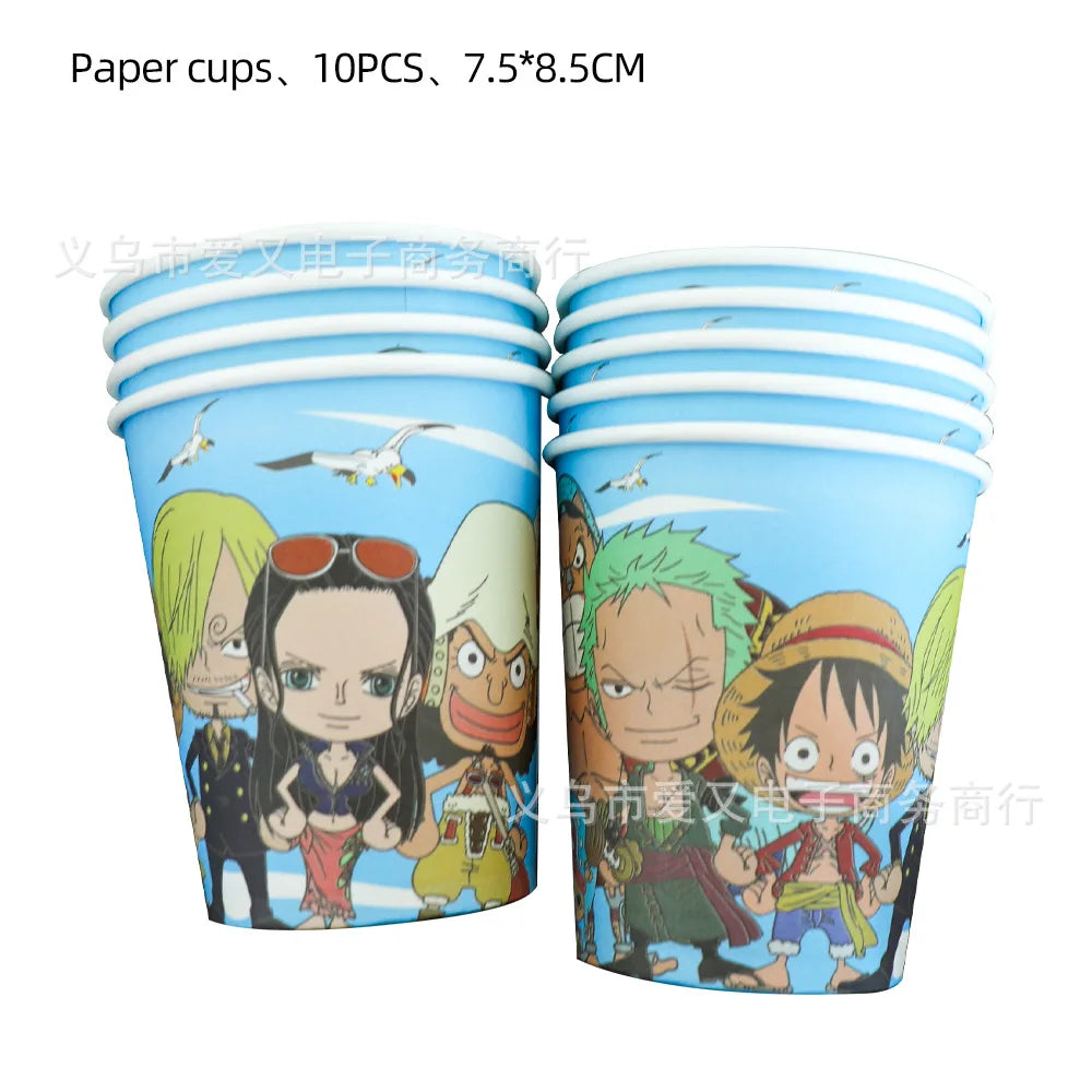10 kartonnen One Piece-bekers - Feestserviesset Mugiwara