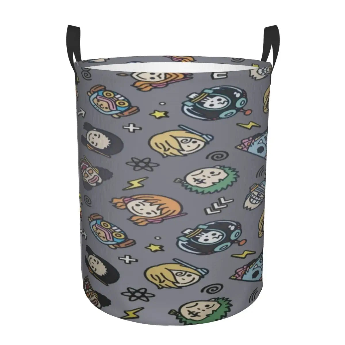 One Piece-wasmand - Motieven met iconen en strohoeden (grijs)