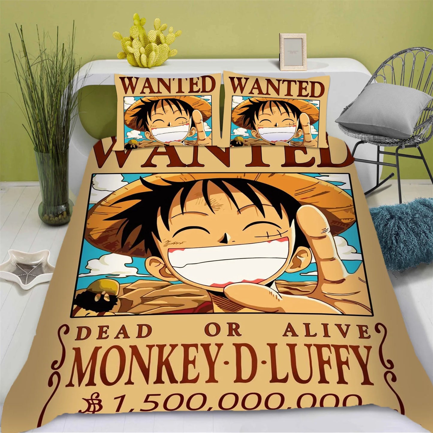 One Piece-bedset – Wanted Monkey D. Luffy (1,5 miljard)