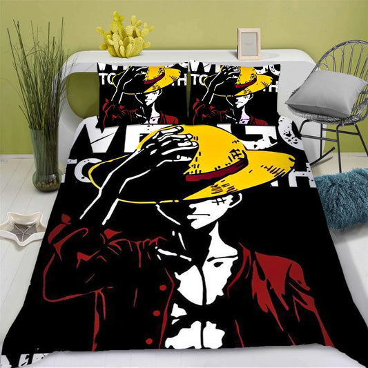 One Piece-bedset – Luffy-silhouet & Hoed (Zwart-wit)