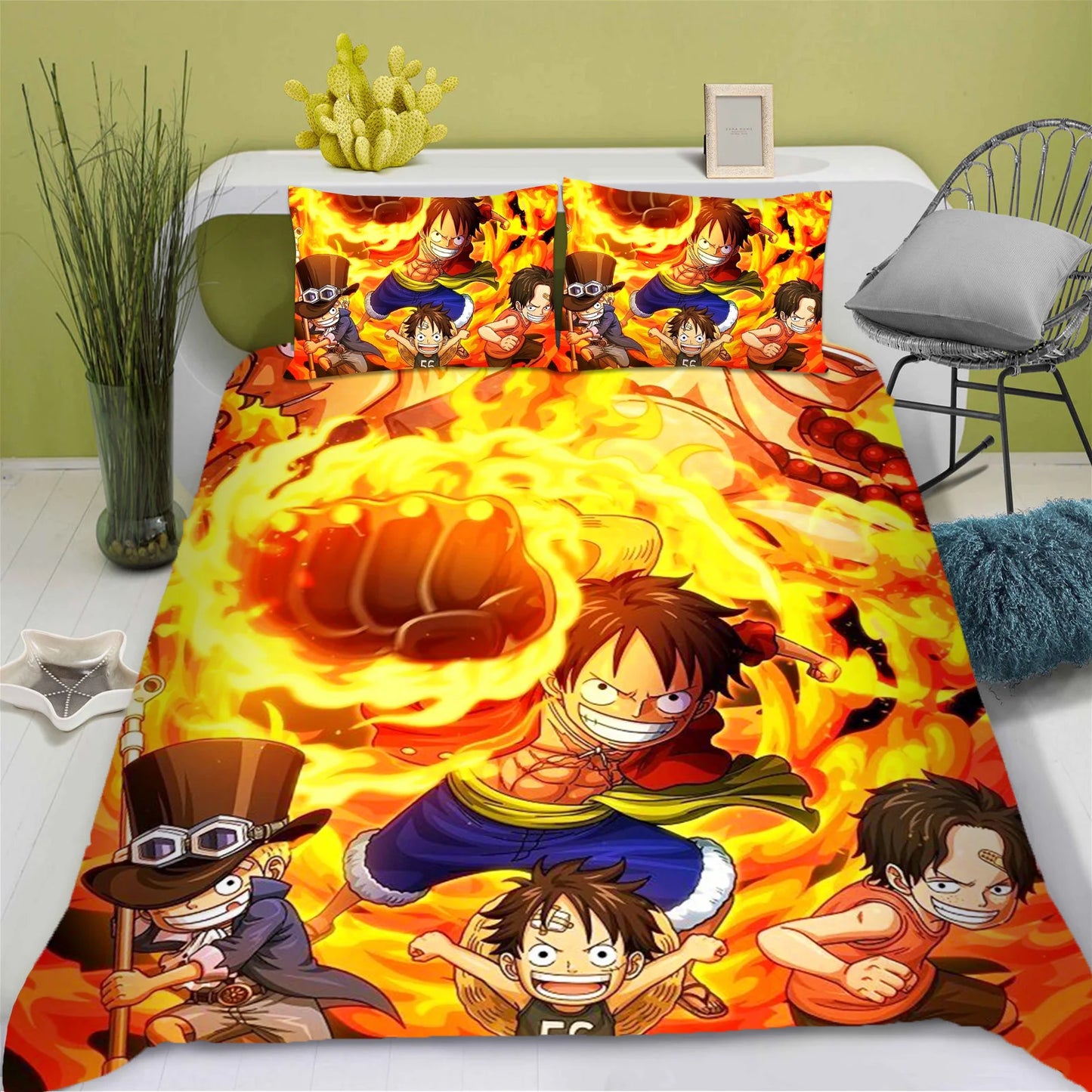 One Piece-bedset - Luffy & Ace (vuurgebroeders)