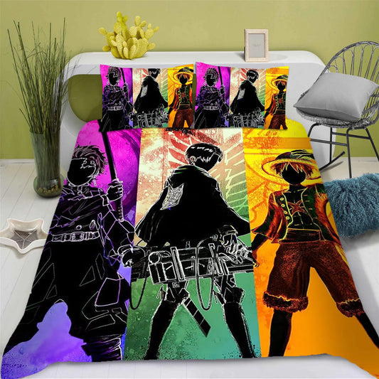 One Piece-bedset – Silhouetportretten van de Bemanning (Kleurrijk)