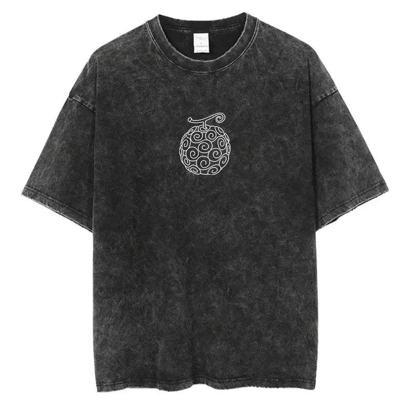 Vintage One Piece T-shirt - Fruit du Démon Mera Mera no Mi-logo (Grijs)
