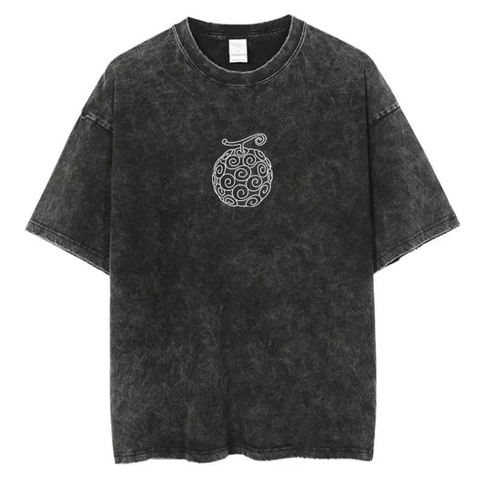 Vintage One Piece T-shirt - Fruit du Démon Mera Mera no Mi-logo (Grijs)