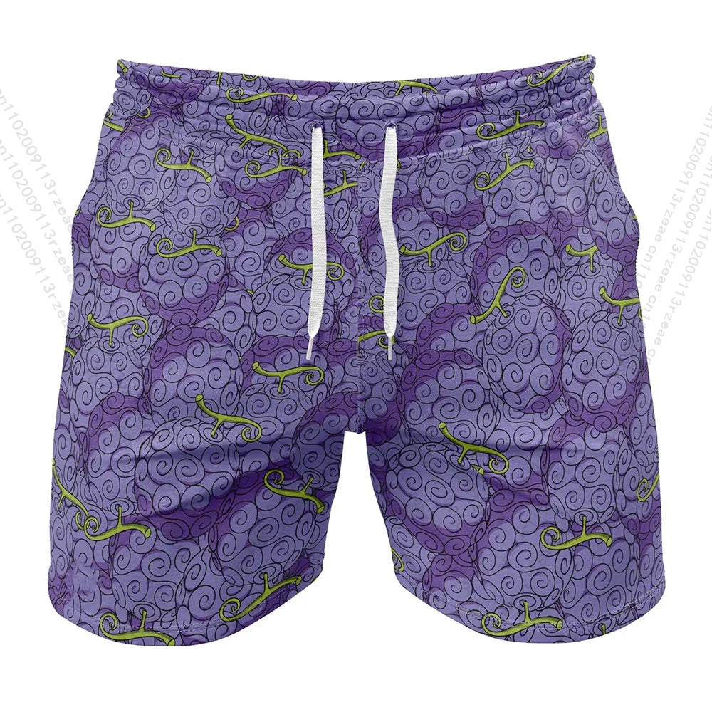 One Piece-zwemkleding - zwembroek met Duivelsfruit-print (paars)