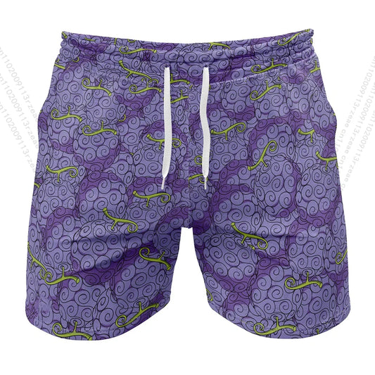 One Piece-zwemkleding - zwembroek met Duivelsfruit-print (paars)
