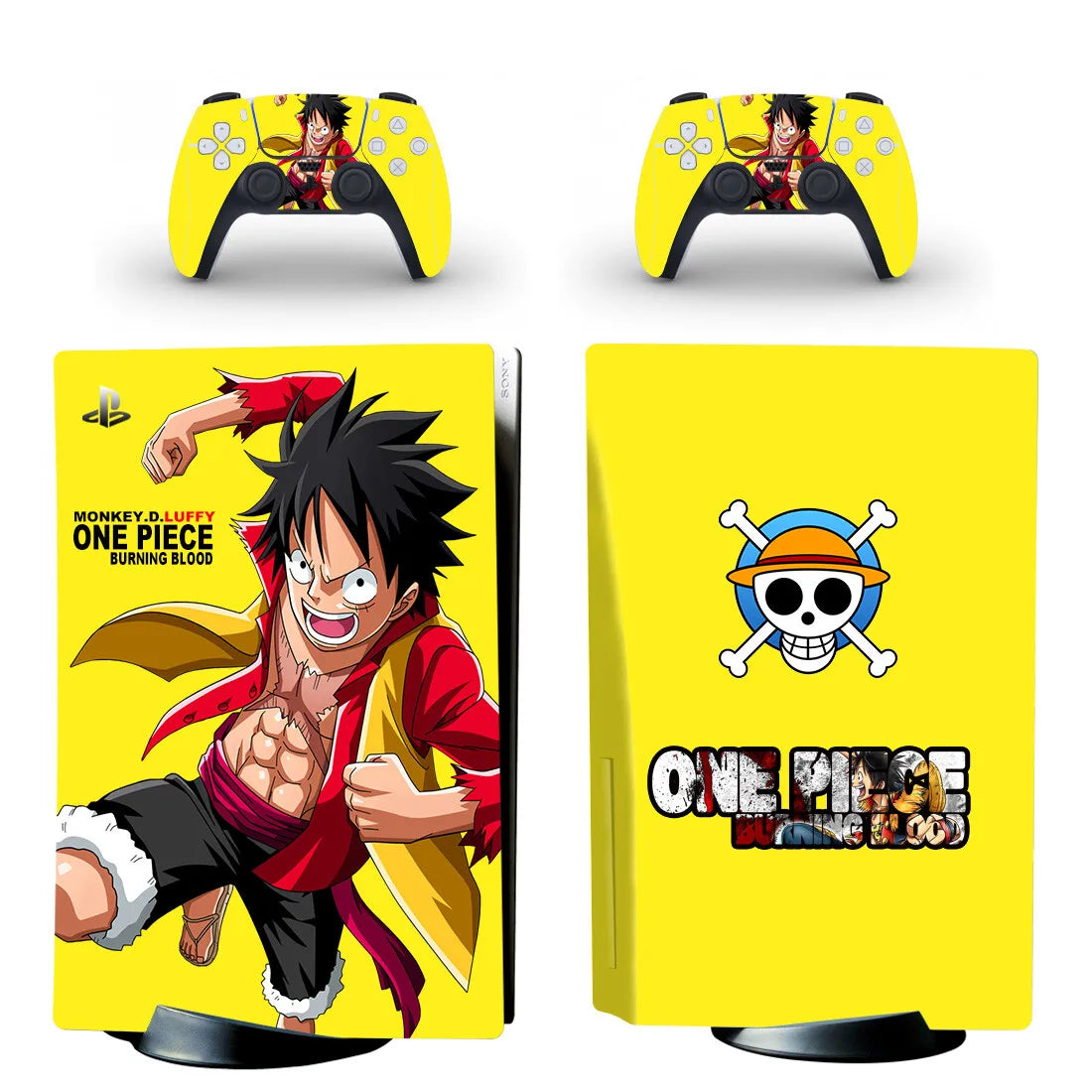 One Piece-PS5-stickers - Monkey D. Luffy & geel Jolly Roger-logo