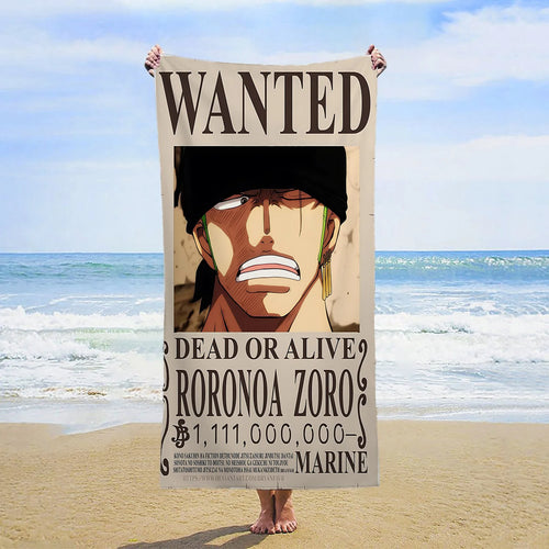 One Piece-strandlaken - Wanted Roronoa Zoro (portret)