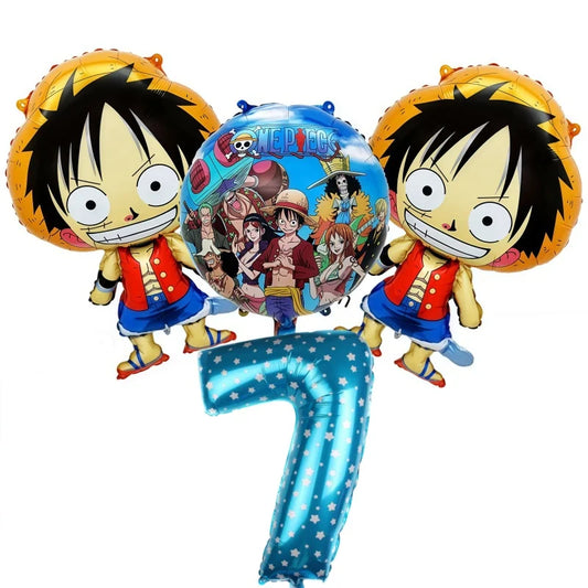 One Piece-ballonnenset - verjaardagsdecoratie voor 7 jaar (Luffy en blauw cijfer)
