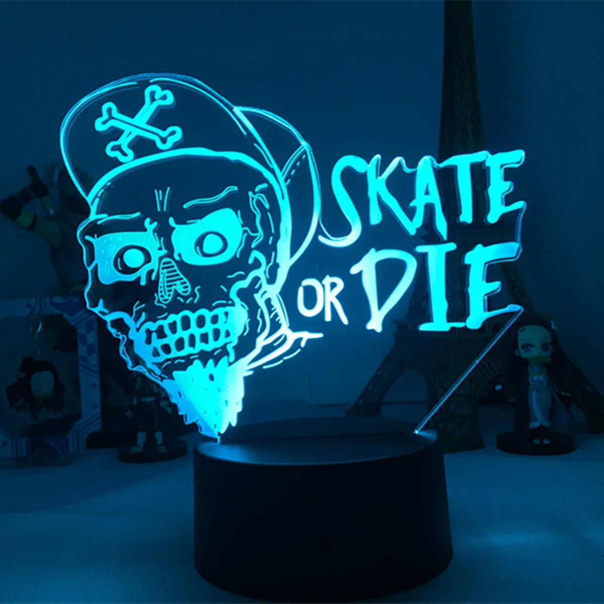 One Piece LED-nachtlamp - Brook Skate or Die-ontwerp (Blauw)