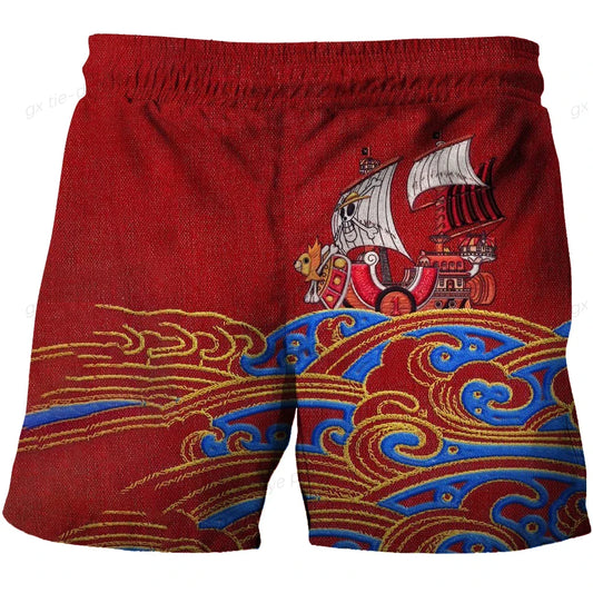 One Piece-zwembroek - schip Thousand Sunny en Japanse golven