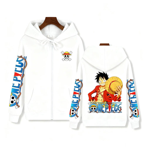 One Piece-hoodie – Monkey D. Luffy-design, volledig bedrukt (wit)