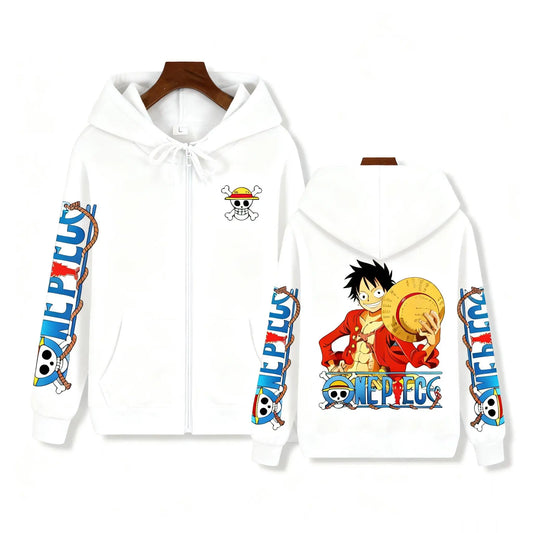 One Piece-hoodie – Monkey D. Luffy-design, volledig bedrukt (wit)