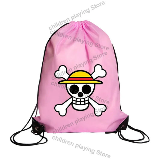 One Piece-gymtas met trekkoord – Roze embleem van de Strohoedpiraten