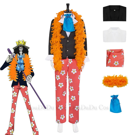 One Piece-cosplaykostuum - Outfit van Brook „Soul King” met accessoires