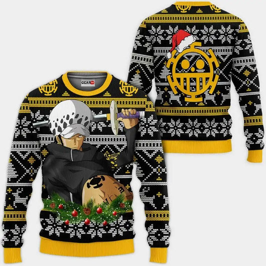 One Piece-trui - Trafalgar Law & Jolly Roger-design (zwart)