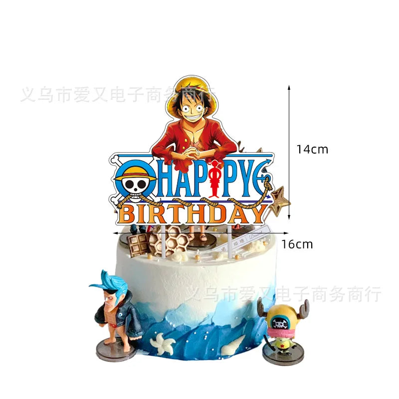 One Piece-taarttopper - Taartdecoratie met "Happy Birthday" en Luffy
