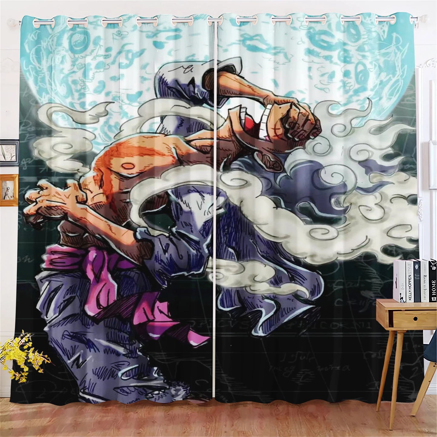 One Piece-gordijn - gevecht van Luffy Gear 5 (wolkeneffecten)