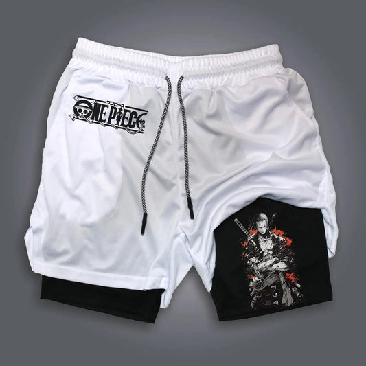 One Piece 2-in-1-sportshort - Wit Zoro-ontwerp