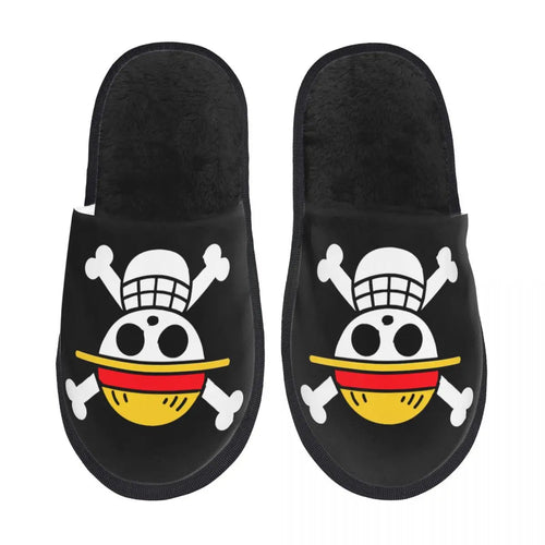 One Piece-pantoffels - motief van de Jolly Roger van de Mugiwarabemanning (zwart)
