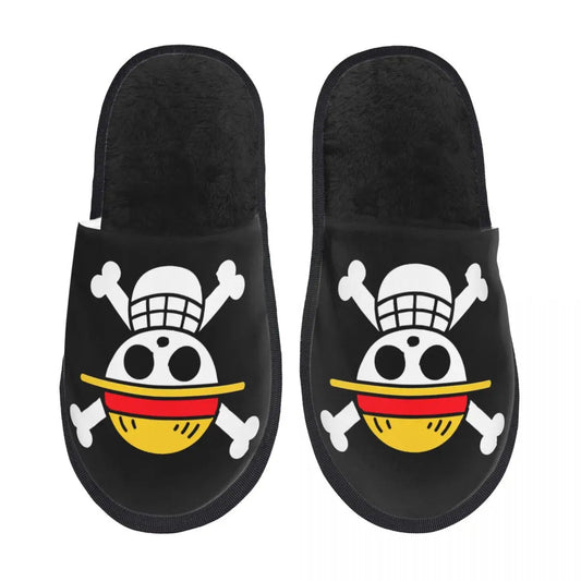 One Piece-pantoffels - motief van de Jolly Roger van de Mugiwarabemanning (zwart)
