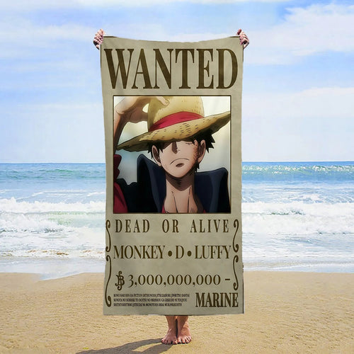 One Piece-strandlaken - Klassieke Wanted Luffy (New World)
