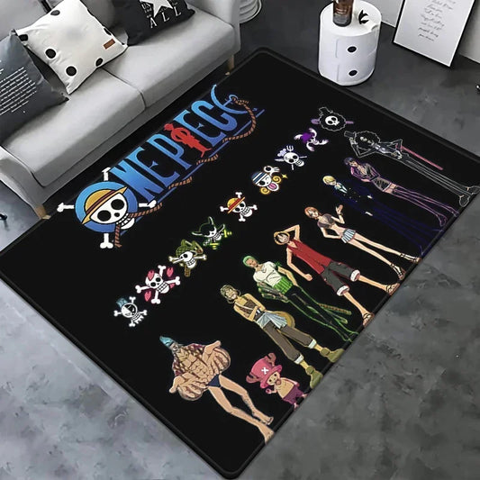 One Piece-tapijt - zwart "Jolly Roger"-ontwerp met chibipersonages