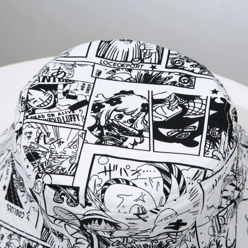 One Piece-bucket hat – Zwart-wit manga