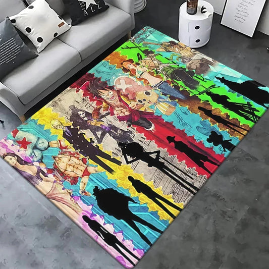 One Piece-tapijt - Complete Bemanning in "New World"-stijl (Kleurrijke Illustratie)