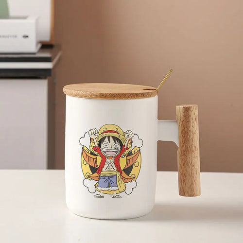 One Piece-mok - Lachende chibi Luffy met houten deksel