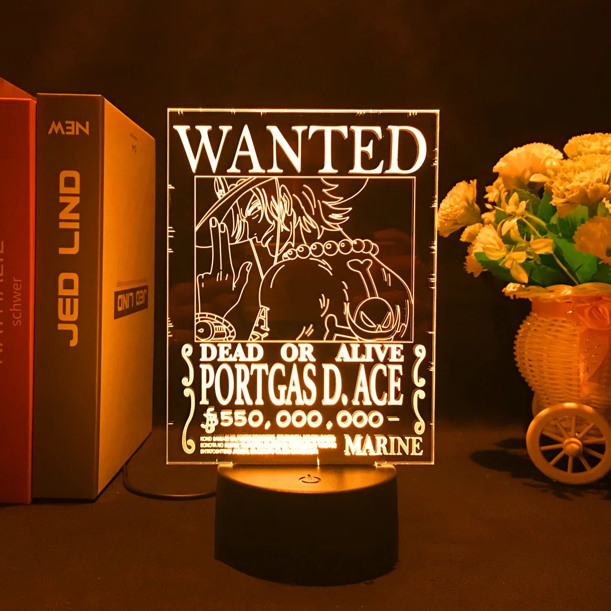 One Piece LED-lamp - Gezocht-poster van Portgas D. Ace (Geel)