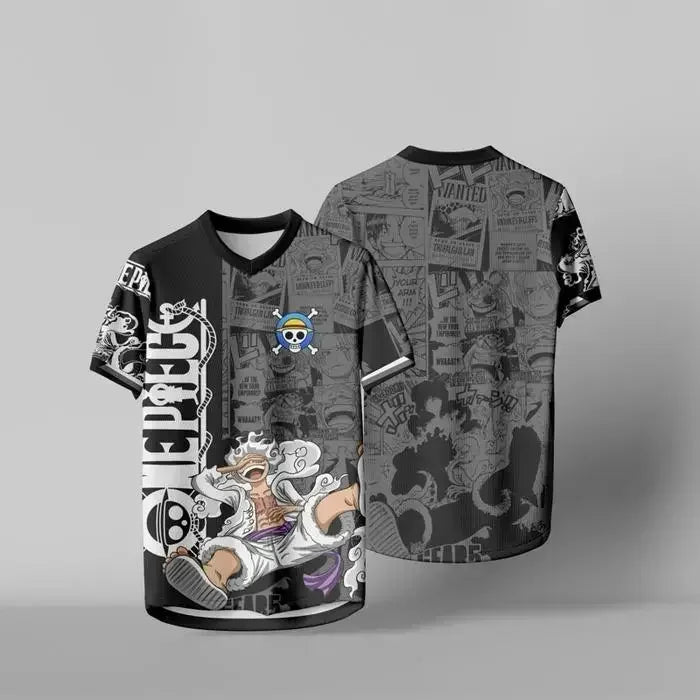 One Piece-voetbalshirt - Collage van chibi-personages (Sportieve streetwear)