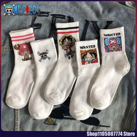One Piece-pakket met 5 paar One Piece-sokken - patronen van de Strohoeden-bemanning