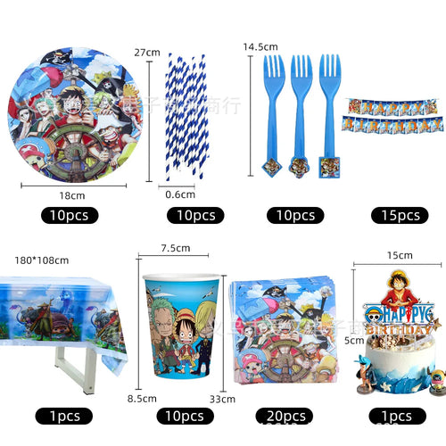 Premium One Piece-verjaardagsset - Servies en decoraties (82 stuks)