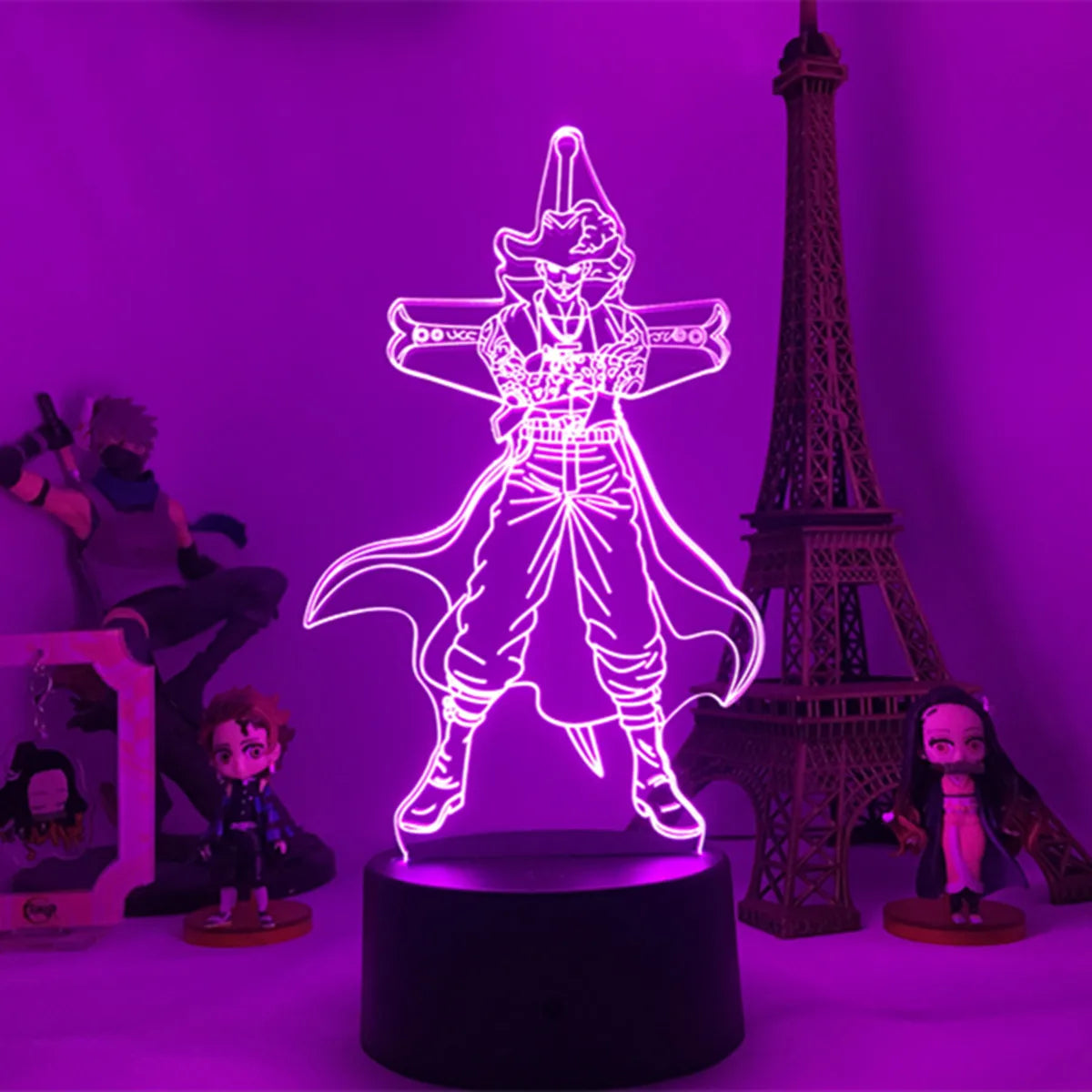 One Piece LED-nachtlamp - Silhouet van Trafalgar Law (Paars)